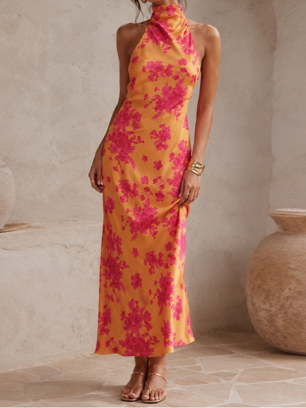 NWT Sweetest Sundays Halterneck Open Back Dress Orange